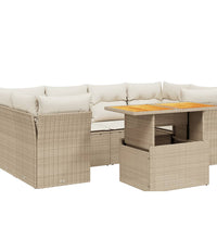 7-tlg. Garten-Sofagarnitur mit Kissen Beige Poly Rattan