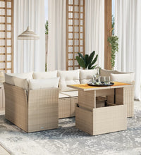 7-tlg. Garten-Sofagarnitur mit Kissen Beige Poly Rattan