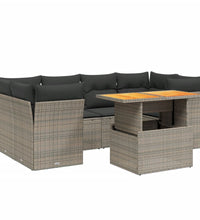 7-tlg. Garten-Sofagarnitur mit Kissen Grau Poly Rattan