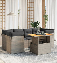 7-tlg. Garten-Sofagarnitur mit Kissen Grau Poly Rattan