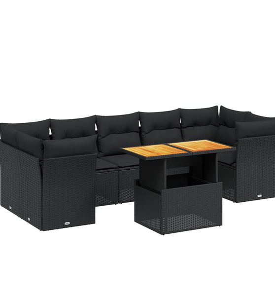 8-tlg. Garten-Sofagarnitur mit Kissen Schwarz Poly Rattan