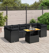 8-tlg. Garten-Sofagarnitur mit Kissen Schwarz Poly Rattan