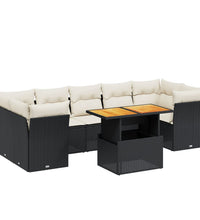 8-tlg. Garten-Sofagarnitur mit Kissen Schwarz Poly Rattan