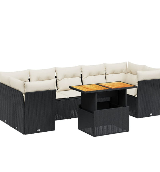 8-tlg. Garten-Sofagarnitur mit Kissen Schwarz Poly Rattan
