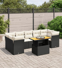 8-tlg. Garten-Sofagarnitur mit Kissen Schwarz Poly Rattan