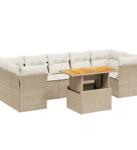 8-tlg. Garten-Sofagarnitur mit Kissen Beige Poly Rattan