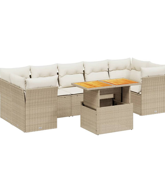 8-tlg. Garten-Sofagarnitur mit Kissen Beige Poly Rattan