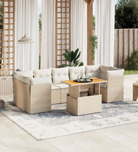 8-tlg. Garten-Sofagarnitur mit Kissen Beige Poly Rattan