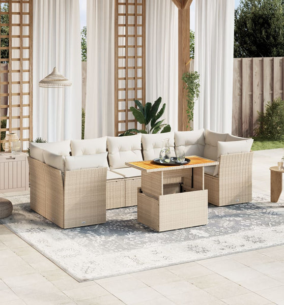 8-tlg. Garten-Sofagarnitur mit Kissen Beige Poly Rattan
