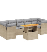 8-tlg. Garten-Sofagarnitur mit Kissen Beige Poly Rattan