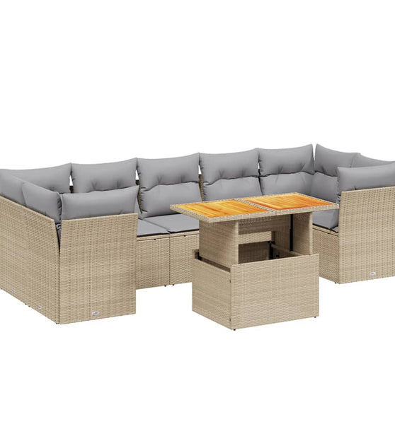 8-tlg. Garten-Sofagarnitur mit Kissen Beige Poly Rattan
