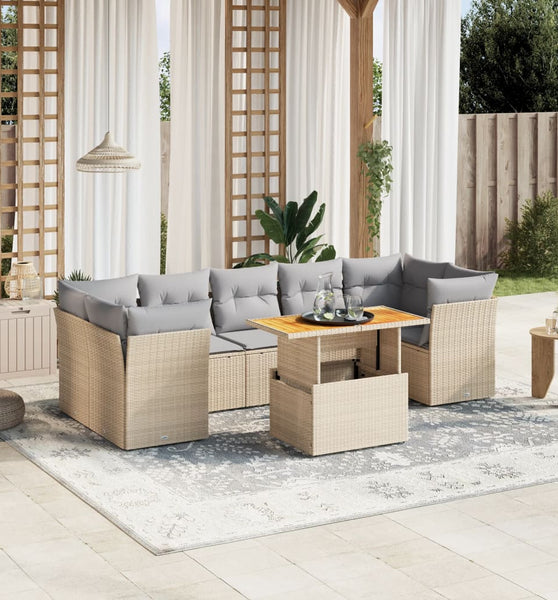8-tlg. Garten-Sofagarnitur mit Kissen Beige Poly Rattan