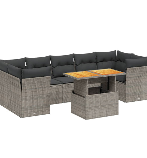 8-tlg. Garten-Sofagarnitur mit Kissen Grau Poly Rattan