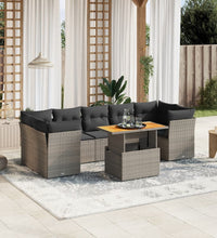 8-tlg. Garten-Sofagarnitur mit Kissen Grau Poly Rattan