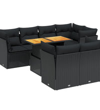 8-tlg. Garten-Sofagarnitur mit Kissen Schwarz Poly Rattan