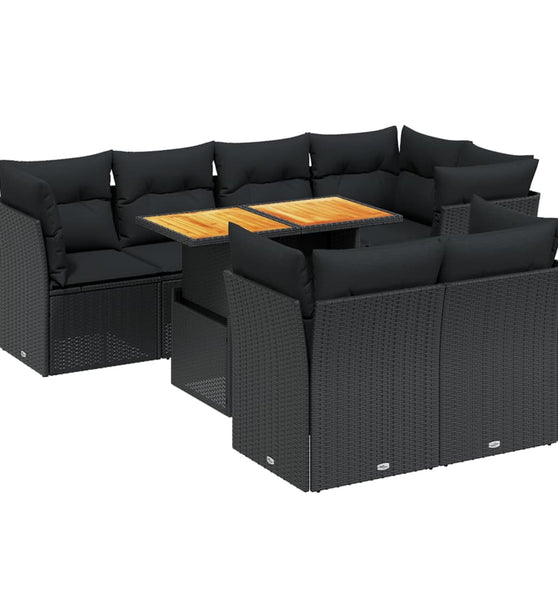 8-tlg. Garten-Sofagarnitur mit Kissen Schwarz Poly Rattan