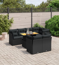 8-tlg. Garten-Sofagarnitur mit Kissen Schwarz Poly Rattan