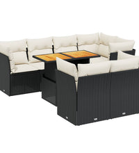 8-tlg. Garten-Sofagarnitur mit Kissen Schwarz Poly Rattan