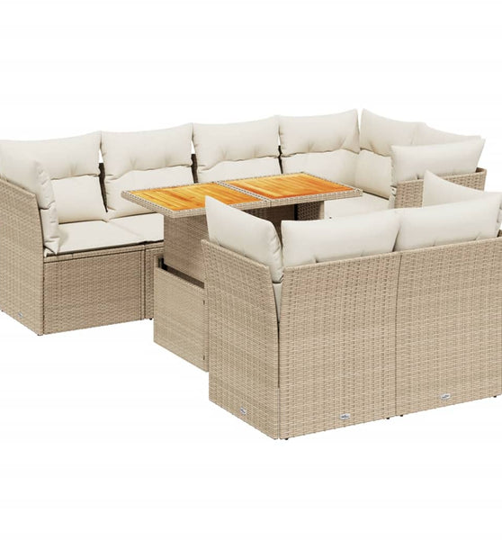 8-tlg. Garten-Sofagarnitur mit Kissen Beige Poly Rattan