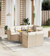 8-tlg. Garten-Sofagarnitur mit Kissen Beige Poly Rattan