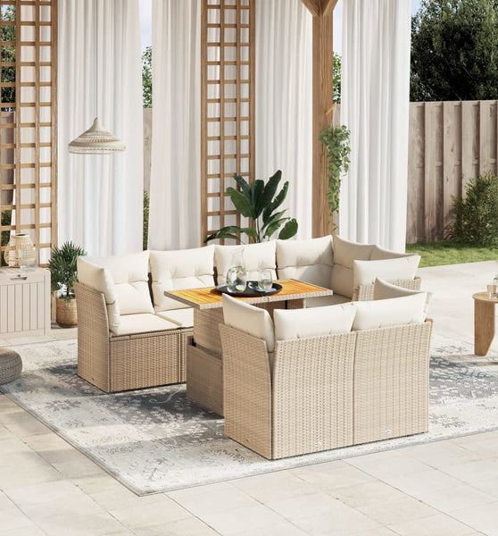 8-tlg. Garten-Sofagarnitur mit Kissen Beige Poly Rattan