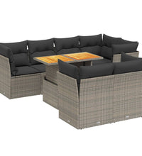 8-tlg. Garten-Sofagarnitur mit Kissen Grau Poly Rattan