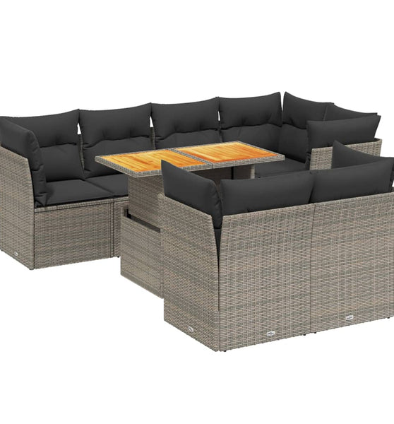 8-tlg. Garten-Sofagarnitur mit Kissen Grau Poly Rattan