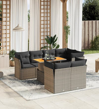 8-tlg. Garten-Sofagarnitur mit Kissen Grau Poly Rattan