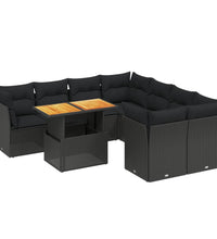 9-tlg. Garten-Sofagarnitur mit Kissen Schwarz Poly Rattan