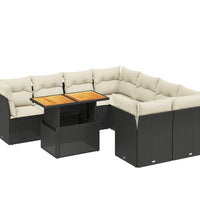 9-tlg. Garten-Sofagarnitur mit Kissen Schwarz Poly Rattan