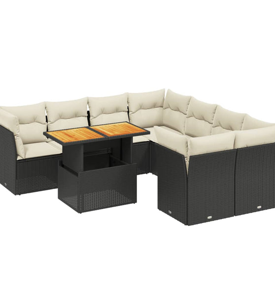 9-tlg. Garten-Sofagarnitur mit Kissen Schwarz Poly Rattan