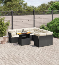 9-tlg. Garten-Sofagarnitur mit Kissen Schwarz Poly Rattan