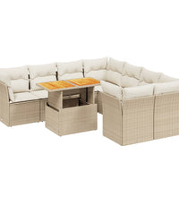 9-tlg. Garten-Sofagarnitur mit Kissen Beige Poly Rattan