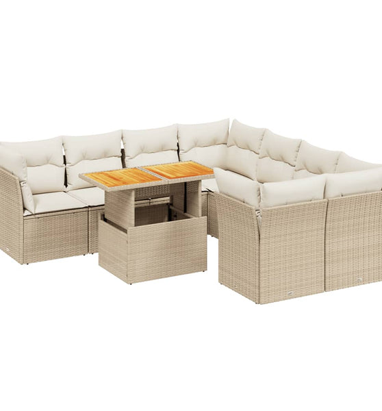 9-tlg. Garten-Sofagarnitur mit Kissen Beige Poly Rattan