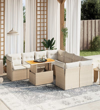 9-tlg. Garten-Sofagarnitur mit Kissen Beige Poly Rattan