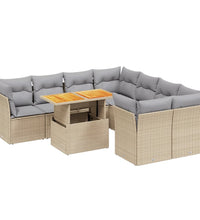 9-tlg. Garten-Sofagarnitur mit Kissen Beige Poly Rattan