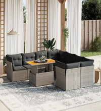 9-tlg. Garten-Sofagarnitur mit Kissen Grau Poly Rattan