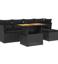 6-tlg. Garten-Sofagarnitur mit Kissen Schwarz Poly Rattan