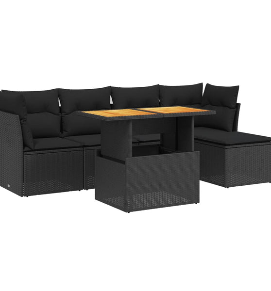 6-tlg. Garten-Sofagarnitur mit Kissen Schwarz Poly Rattan