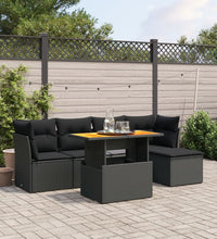 6-tlg. Garten-Sofagarnitur mit Kissen Schwarz Poly Rattan