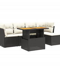 6-tlg. Garten-Sofagarnitur mit Kissen Schwarz Poly Rattan