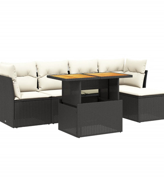 6-tlg. Garten-Sofagarnitur mit Kissen Schwarz Poly Rattan