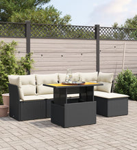 6-tlg. Garten-Sofagarnitur mit Kissen Schwarz Poly Rattan