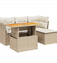 6-tlg. Garten-Sofagarnitur mit Kissen Beige Poly Rattan