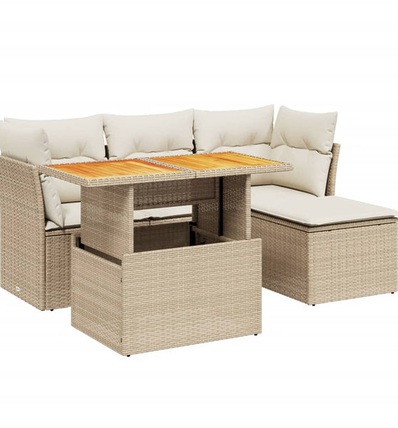 6-tlg. Garten-Sofagarnitur mit Kissen Beige Poly Rattan