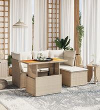 6-tlg. Garten-Sofagarnitur mit Kissen Beige Poly Rattan