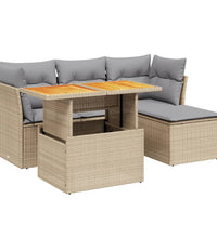 6-tlg. Garten-Sofagarnitur mit Kissen Beige Poly Rattan