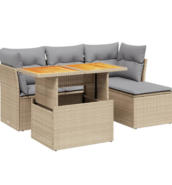 6-tlg. Garten-Sofagarnitur mit Kissen Beige Poly Rattan