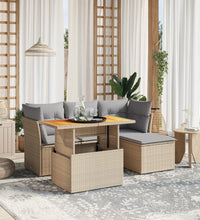 6-tlg. Garten-Sofagarnitur mit Kissen Beige Poly Rattan
