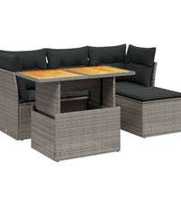 6-tlg. Garten-Sofagarnitur mit Kissen Grau Poly Rattan